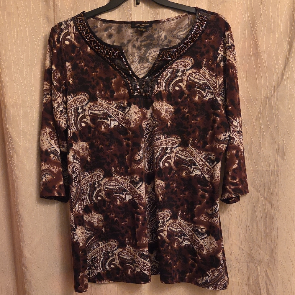 Susan‎ Lawrence Brown Paisley Blouse
